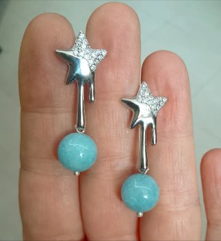 Orecchini Stella con zirconi e Acquamarina Azzurra