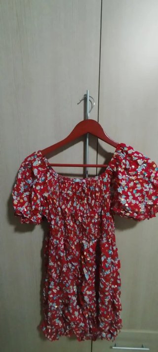 Vestido corto rojo flores XL