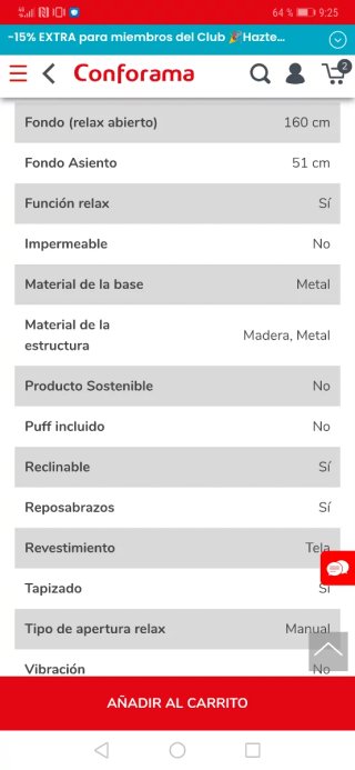 Sofá relax eléctrico gris Conforama