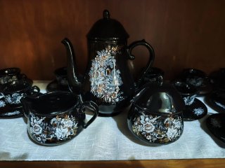 Juego de café porcelana negro floral