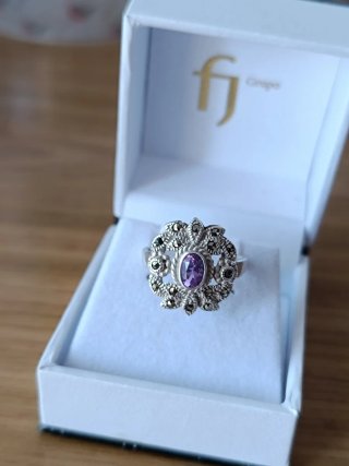 Anillo Vintage Plata Amatista Art Déco