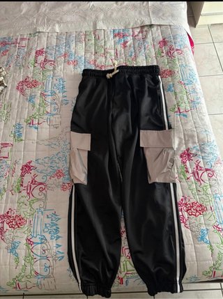 Pantaloni cargo uomo neri con bande laterali