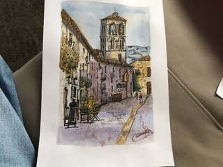 Acuarela original pueblo Segovia