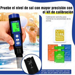 Medidor pH piscina salinidad digital/6 en 1/NUEVO