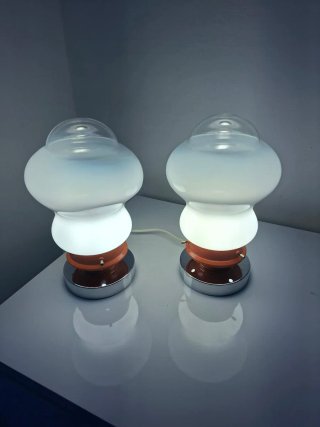 Coppia Lampade Vintage Arancio/Bianco