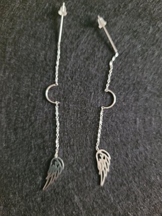 Pendientes cadena alas de ángel plateados