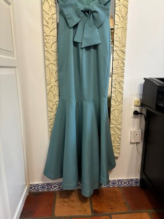 Vestido largo fiesta noche verde azulado