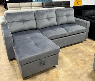 Sofá Cama Chaiselongue Gris Terciopelo - Oferta