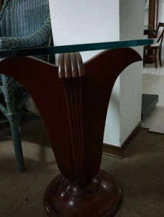 Tavolino rotondo legno e vetro