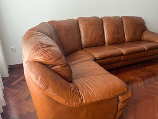 Sofá de 5 plazas en cuero marrón
