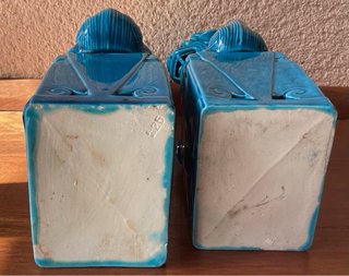 Coppia di Leoni Foo Blu in Ceramica