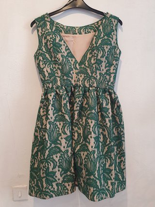 Vestido de fiesta encaje verde T 34/S/XS