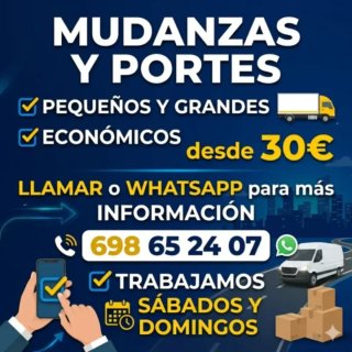 ✅Mudanzas y portes económicos 698652407 desde 30