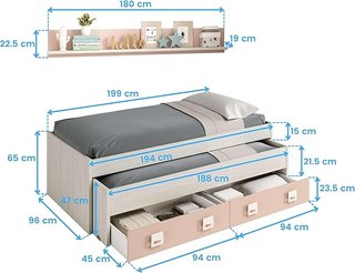 Cama Nido Doble con Cajones color rosa infantil