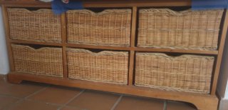 Mueble 6 cestas madera y mimbre
