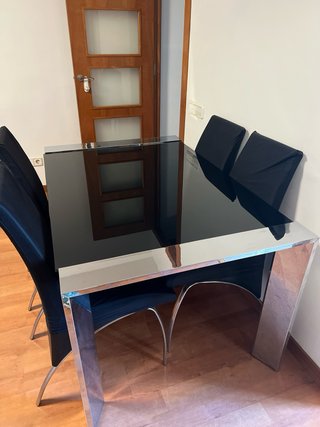 Mesa comedor cristal negro extensible
