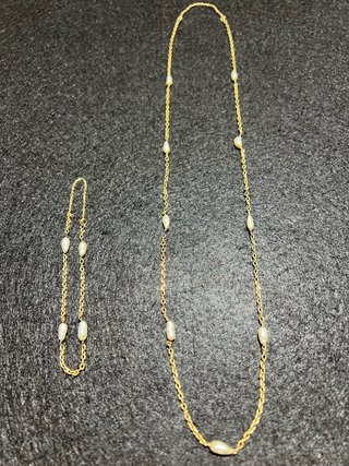 Cadena y pulsera oro 18k con perlas