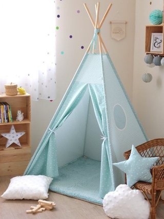 Tipi Infantil Menta - Madera y Algodón
