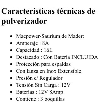 Mochila de sulfatar eléctrica 16 litros