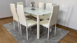 Conjunto comedor moderno 6 sillas blanco cristal
