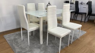 Conjunto comedor moderno 6 sillas blanco cristal