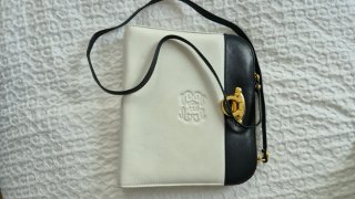 Bolso Piel Vintage Blanco y Azul marino