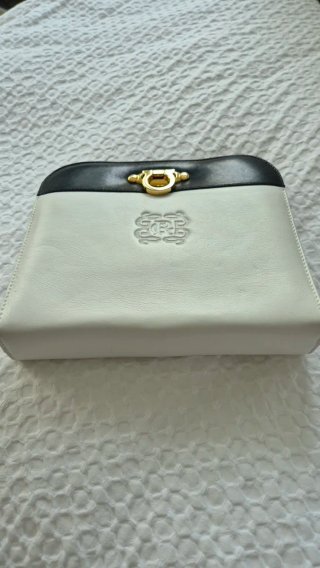 Bolso Piel Vintage Blanco y Azul marino