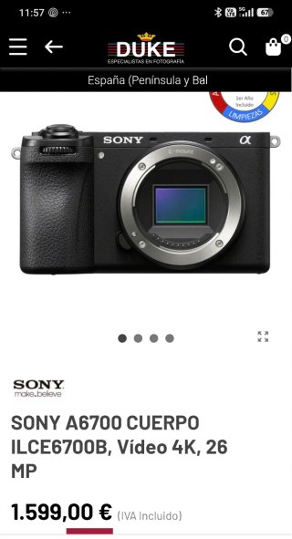 Sony Alpha 6700 (ILCE-6700) en garantía