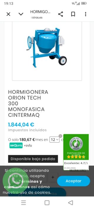 Hormigonera silenciosa Orión tech Polieri 300