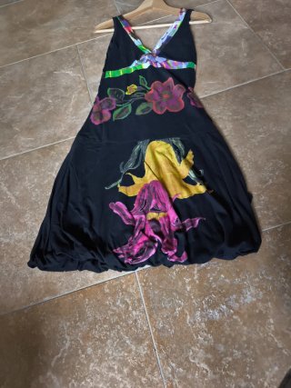 Vestido Desigual T36 Negro Multicolor bordado