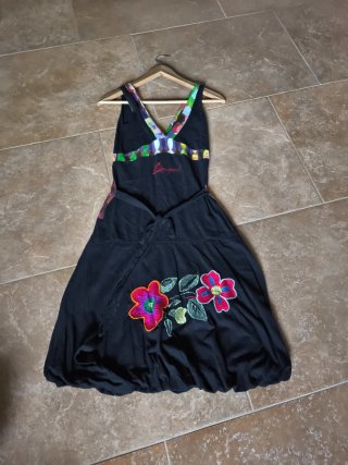 Vestido Desigual T36 Negro Multicolor bordado