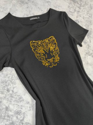 Vestido Negro con Leopardo Brillante Talla M