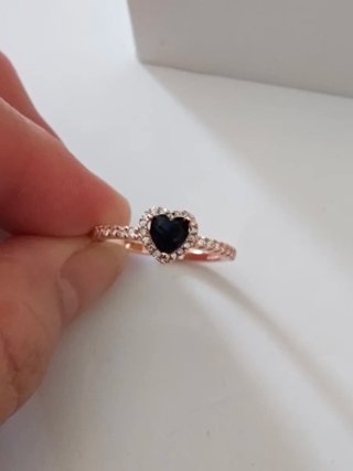 Anillo Pandora Corazón Azul Baño Oro Rosa