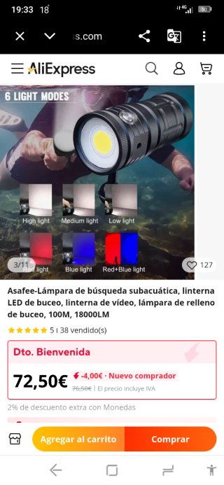 Linterna de Buceo Focket 18000 Lúmenes