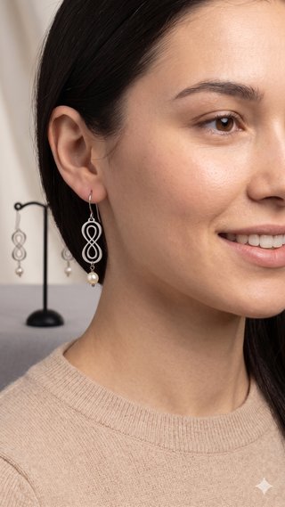 Pendientes infinito perla acero