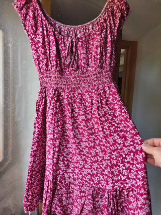 Vestido Verano Flores Granate Blanco