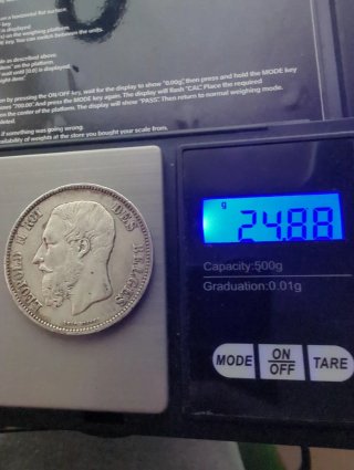 Bélgica 5 Francos Plata 1873 Leopoldo II