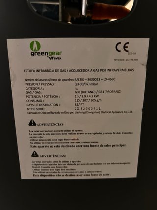 Estufa de gas Greengear negra