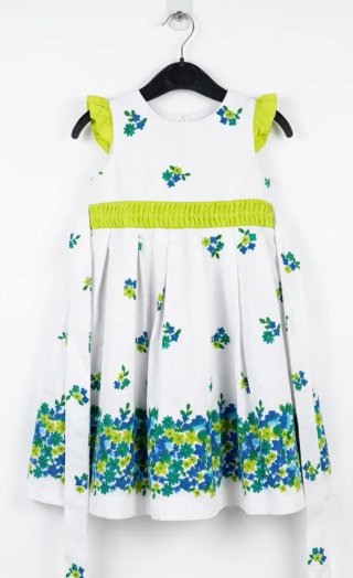Vestido niña flores verde y azul