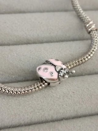 Charm mariquita rosa in argento nuovo