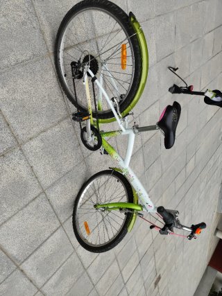 Bicicleta 24 pulgadas. verde,  blanca y mariposas