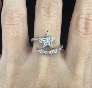 Anillo Oro Blanco 18K Diamantes Estrella
