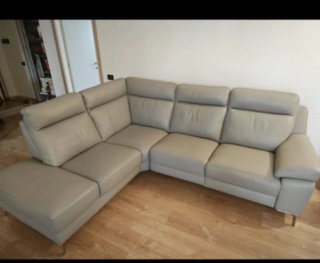 Divano angolare in pelle Pieno fiore grigio