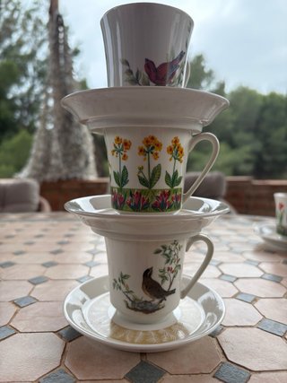 Juego de café de porcelana con pájaros y flores