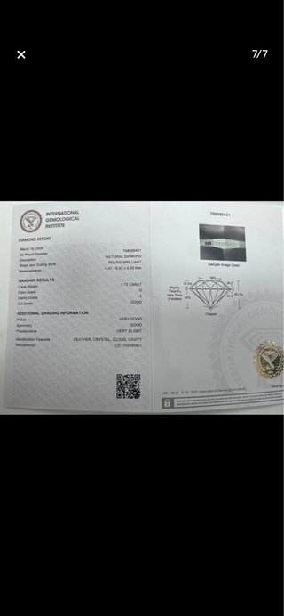 Diamante Natural 1.13 ct IGI Color G Certificado