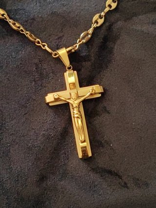 Colar Cruz Aço Inoxidável 316L Dourado