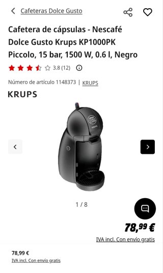 Cafetera Krups Dolce Gusto Negra