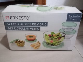 Set 5 Bowls Vidrio Ernesto con Tapas Verdes
