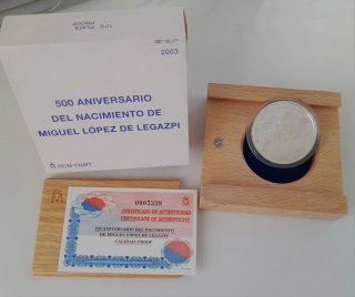 Moneda 10€ Proof. 500 Aniv. Miguel López Legazpi.