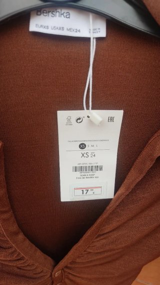 Body Bershka Marrón Manga Larga Talla XS